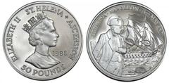 SAINT HELENA & ASCENSION. Elizabeth II, 1952-. Platinum Proof 50 Pounds, 1986. Proof-69 Ultra Cameo (NGC). Platinum Proof 50 Pounds, 1986. 165th Anniversary of Napoleon's Death. Crowned bust r. Rv. Ha