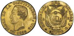 ECUADOR. Republic. 8 Escudos, 1854 G.J. Choice Extremely Fine. 8 Escudos, 1854 G.J. Quito. Bare head in coin relief of the Liberator l., EL PODER EN LA CONSTITUCION, Power is in the Constitution. Rv. 