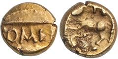 CELTIC BRITAIN. Atrebates and Regni. Tincomarius (Tincommius), ca. 30-10 B.C. Quarter Stater. COMF on tablet. Rv. Celticized horse l., TI above, C below. 1.2 grams. v.Arsdell 388-1, S.80. Crude About 