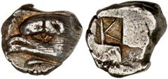 SINOPE. Late 6th-early 5th Century B.C. Drachm. Eagle's head l., dolphin below. Rv. Quadripartite incuse square, alternate depressions deeper, K in one. 6.22 grams. Cf. SNG Dewing 2129 var. Exceptiona