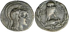 ATHENS. Attica. 168/5-50 B.C. New Style Tetradrachm. Sullan issue, 86-84 B.C. Helmeted head of Athena r. Rv. Owl standing r. on amphora, monograms l. and r., no ethnic and no letter on amphora. 16.30 