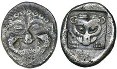 ATHENS. Attica. Ca.520-510 B.C. "Wappenmünzen." Tetradrachm. Gorgoneion with hair of tightly coiled snakes, grimacing fanged mouth and protruding tongue. Rv. Panther's head and paws facing in shallow 