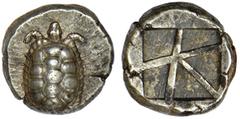 AIGINA. Ca.456/45-431 B.C. Stater. Land tortoise. Rv. Five part "skew" incuse. 12.48 grams. Milbank Pl.2.14, SNG Dewing 1683. Attractive pale gray toning. About Extremely Fine. (2,000-2,500) In the 6t