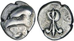 OLYMPIA. Elis. 408 B.C. The 93rd Olympiad. Stater. Head of eagle l., ivy leaf beneath beak. Rv. Thunderbolt, F-A flanking, all within olive wreath. 11.96 grams. Seltman 154 (BT2), Kraay-Hirmer 500 var