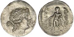 THASOS. After 148 B.C. Tetradrachm. Head of young Dionysos r. wearing ivy wreath. Rv. Herakles standing facing, carrying club and holding lion's skin over his arm, HPAKΛEO[YΣ] ΣΩTHPO[Σ ΘAΣIΩN]. 16.74 