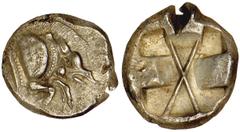 LYCIA. Uncertain Dynast, ca.500-475 B.C. Stater. Forepart of boar r. Rv. Crossed lines in incuse punch. 7.67 grams. SNG von Aulock 4054, Demirler 31, Vismara II.2. Pale gray. Edge test cut not affecti