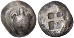 AIGINA. Ca.480-457 B.C. Stater. Sea turtle. Rv. Incuse square divided by broad bands into five irregularly shaped compartments. 12.11 grams. SNG Dewing 1674. Slightly rough surfaces, darkly toned. Ver