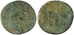 Nerva, 96-98 A.D. Sestertius, 97 A.D. Rome. Laureate head r.; IMP NERVA CAES AVG PM TRP COS III PP. Rv. Palm tree; FISCI IVDAICI CALVMNIA SVBLATA S-C. RIC 82, Cohen 57, Hend.797. Semi-glossy forest an