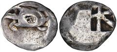 AIGINA. Ca. 525/0-500 B.C. Stater. Small sea turtle, uncertain c/m on shell. Rv. Skew (Union Jack) pattern. 12.34 grams. SNG Cop 502. Obverse off center. Good Fine. (200-300)
