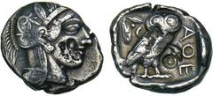 OLYMPIA. Elis. The 93rd Olympiad. 408 B.C. Stater. Head of eagle l., ivy leaf beneath beak. Rv. Thunderbolt, F-A flanking, all within olive wreath. 11.96 grams. Seltman 154 (BT2), Kraay-Hirmer 500 var