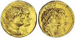 KINGS OF EGYPT. Ptolemy II Philadelphos, with Arsinöe II, 285-246 B.C. Dynastic Gold Tetradrachm, struck ca. 265-246 B.C. Alexandria. Conjoined busts r. of Ptolemy II, diademed and draped, and Arsinöe