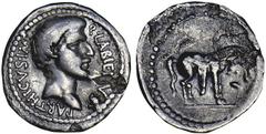 Q. Labienus, Imperator Parthicus. Denarius, 40 B.C. Mint in Asia Minor. Bare head r.; Q.LABIENVS.PARTHICVS.IMP. Rv. Horse standing r., bridled and saddled and porting a bag. Craw.524/2; Hersh, "The Co