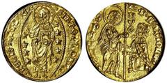 GREECE. CHIOS. Filippo-Maria Visconti, Duca di Milano, 1421-1436. Zecchino. Duke kneeling before Saint Peter; S.PETRVS .D. MEDIOLANI. Rv. Standing figure of Christ, nimbate, framed by stars within a l