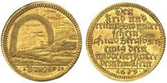 GERMAN STATES. STRASSBURG. Freie Reichsstadt . Ducat, 1679 ICM. Ducat, 1679 ICM. 25.6mm, 3.43 grams. By Johann Christoph Müller of Stuttgart. Peace of Nymwegen. Rainbow of Noah over landscape, exergue